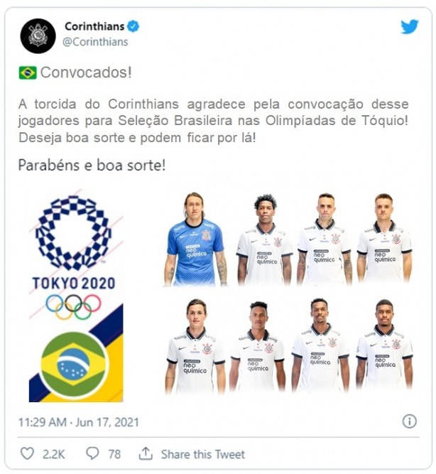Convocao para Olimpadas, parabns aos jogadores do Corinthians!