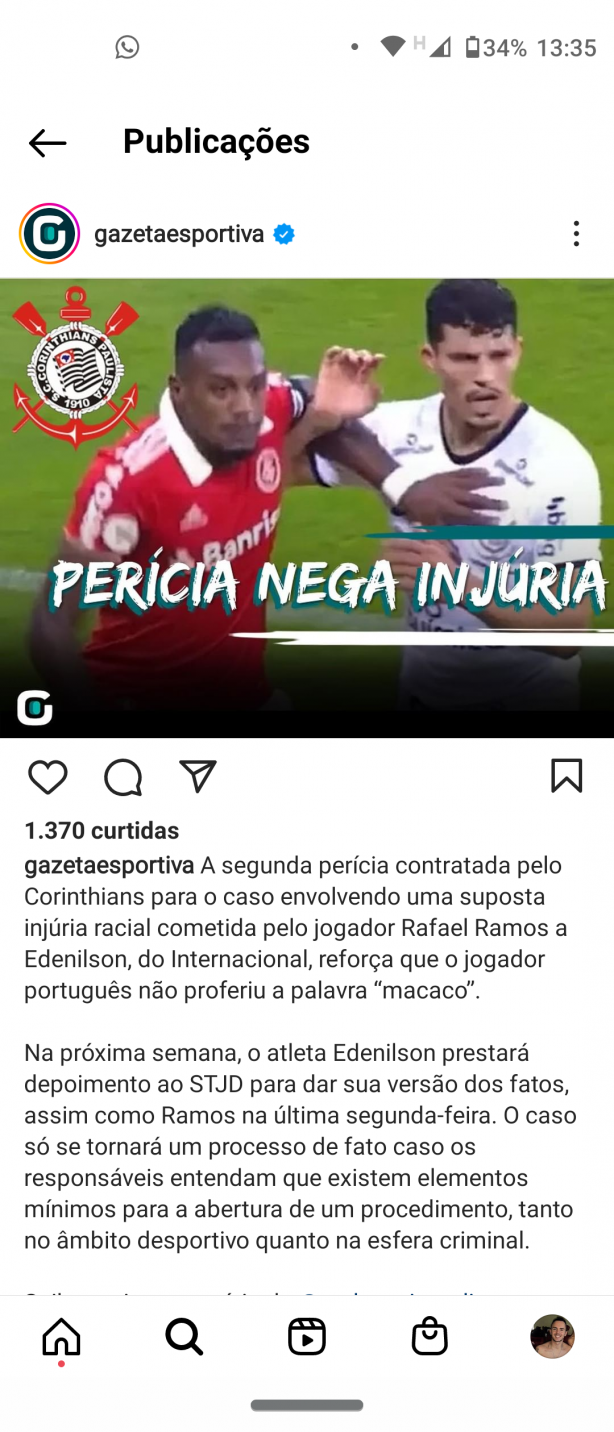 Parabns a Gazeta Esportiva, postou o resultado da percia do caso Rafael Ramos e Edenilson