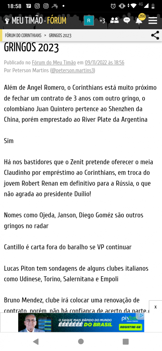 J. Quinteto perto de fecha com o Corinthians & Claudinho por empréstimo no Robert Renan?