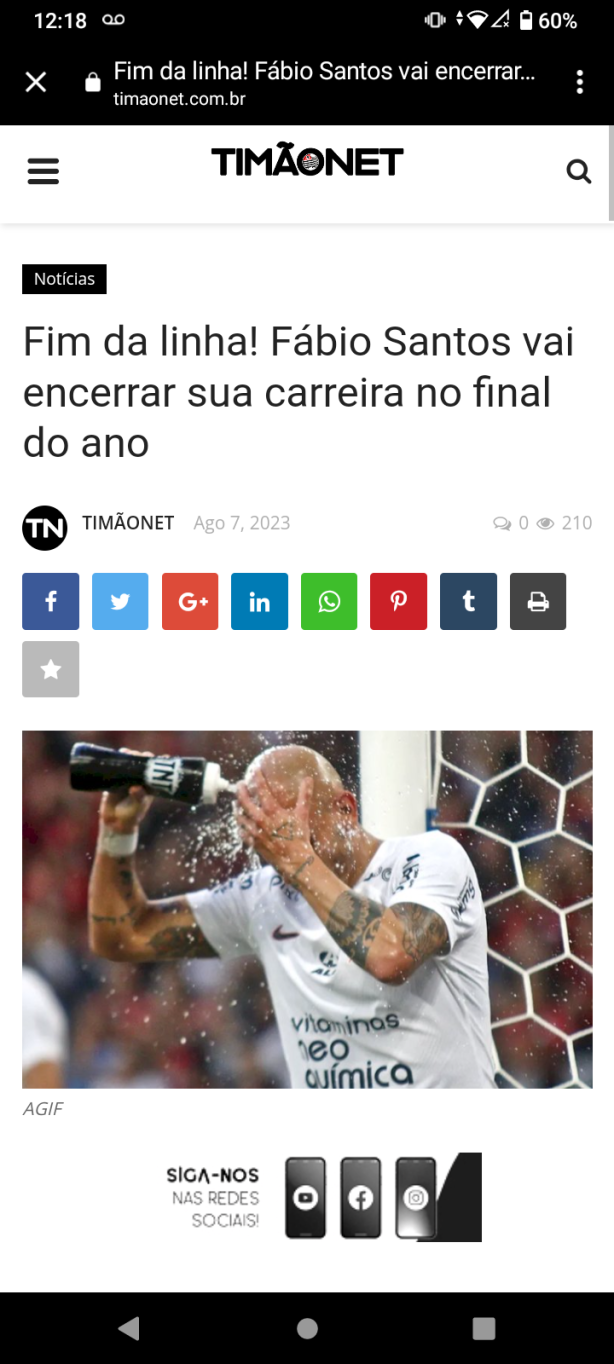 Timo Net crava aposentadoria de Fbio Santos