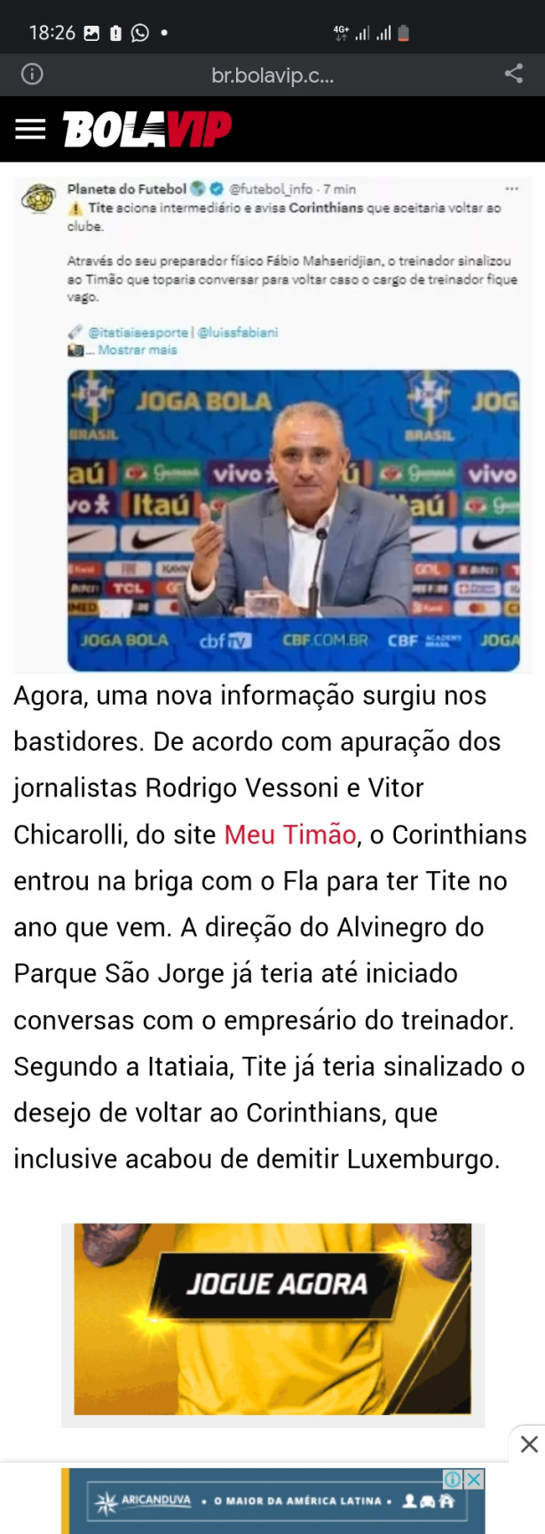 Segundo jornalista Rodrigo vessoni e Vitor chacarolli Tite?