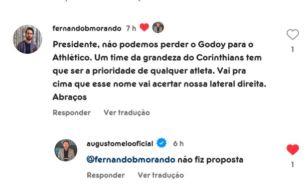 Corinthians no fez proposta pelo Godoy