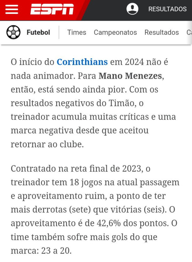Mano Menezes tem o pior aproveitamento de um tcnico no Corinthians