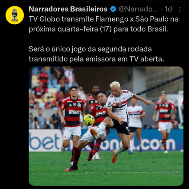 Globo vai exibir Flamengo x São Paulo, amanh, para todo Brasil.