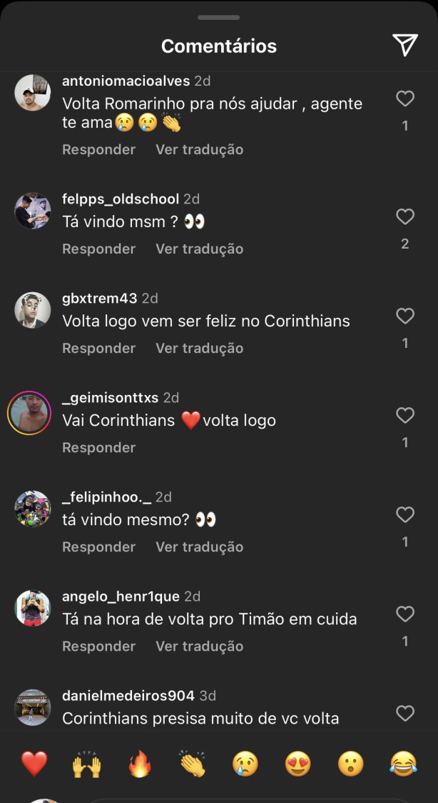 Comentarios da fiel gratido no Instagram do romarinho