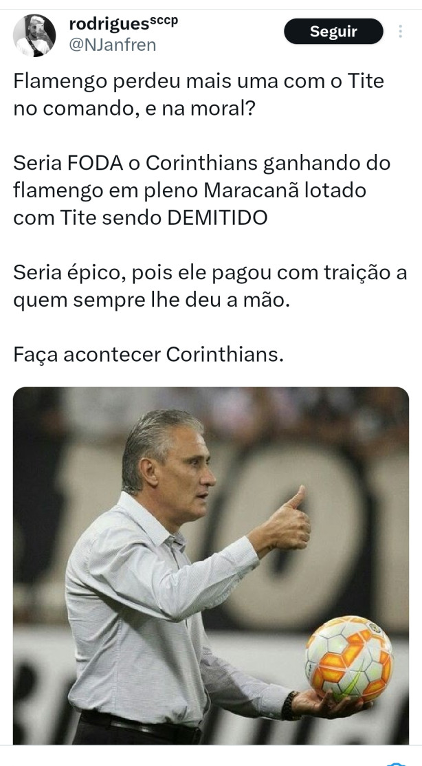 J tem gente sonhando com o Flamengo sendo derrota para o Corinthians e a demisso do Tite