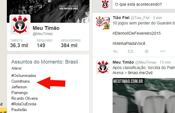 Corinthians no topo do Trending Topics do Brasil, no Twitter