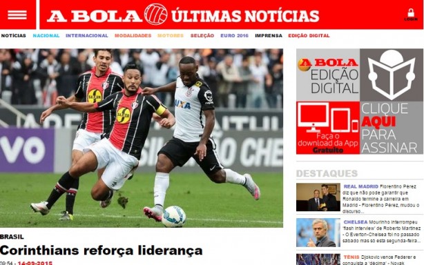 A bola, de Portugal, destacou a vitria do Corinthians na 25 rodada