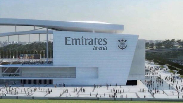 Prottipo da Arena Corinthians com naming rights adquiridos pela Emirates Airline