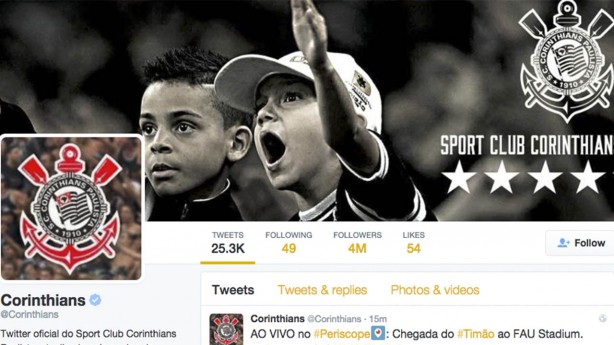O Twitter do Corinthians alcanou a marca de quatro milhes de seguidores