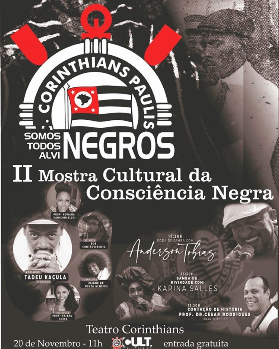 O Teatro Corinthians sediar o evento de Conscincia Negra da equipe alvinegra no dia 20 de novembro