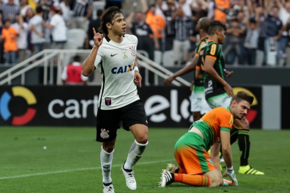 Romero marca um dos gols do Corinthians na vitria sobre o Amrica-MG em 2016, na Neo Qumica Arena