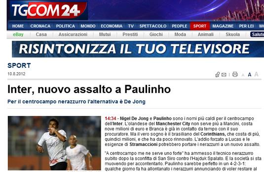 Jornal italiano garante que Inter ir fazer nova investida por Paulinho