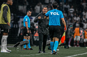 Vanderlei Luxemburgo conversando com o �rbitro na partida contra o Fluminense