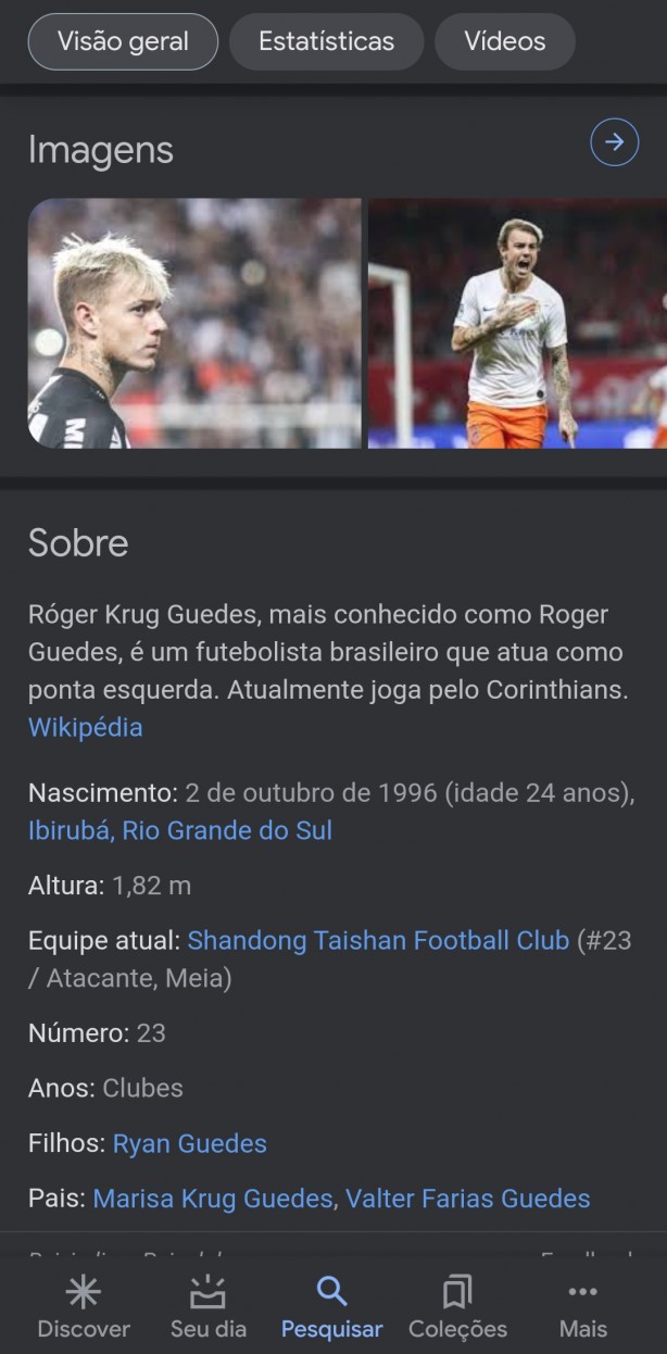 No Wikipedia o Roger Guedes j t como jogador do