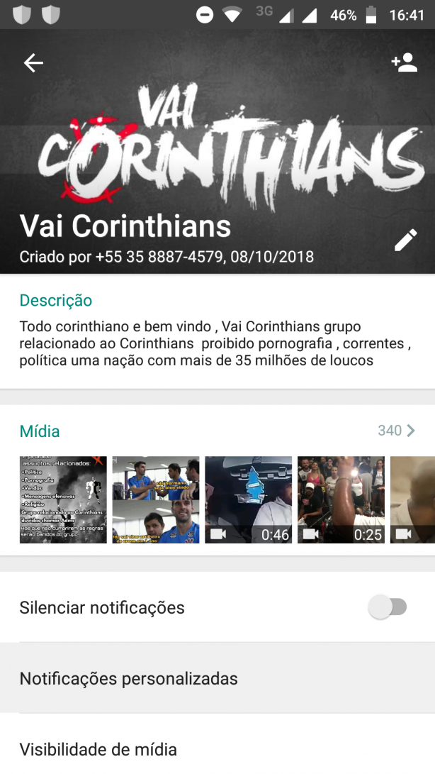 Grupo de WhatsApp vai Corinthians
