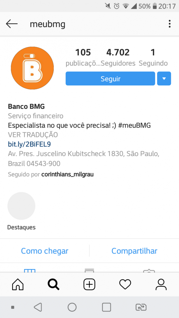Perfil do BMG - Instagram