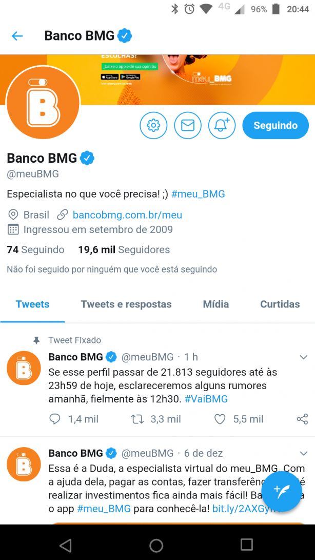 Vamos curtir o Twitter da BMG
