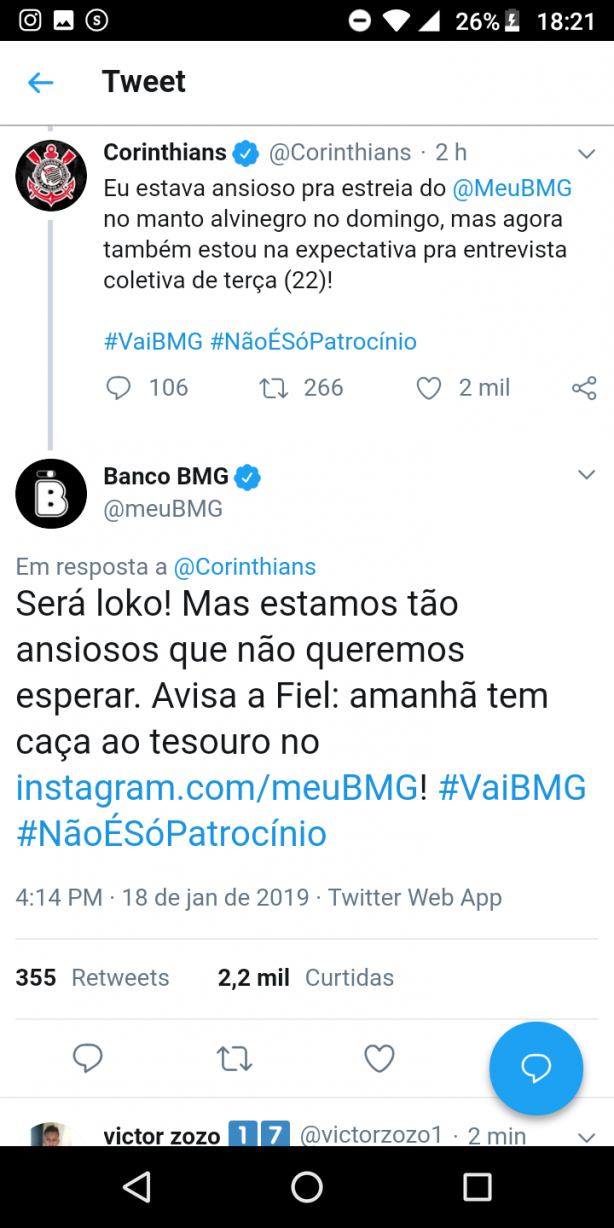 bmg e Corinthians no twitter