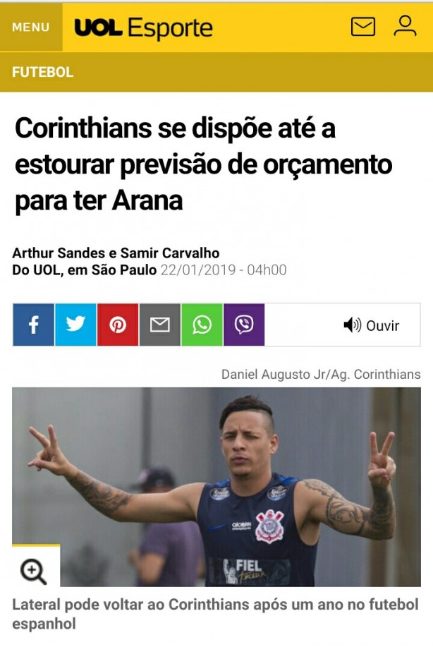 Corinthians pretende estourar oramento por Arana