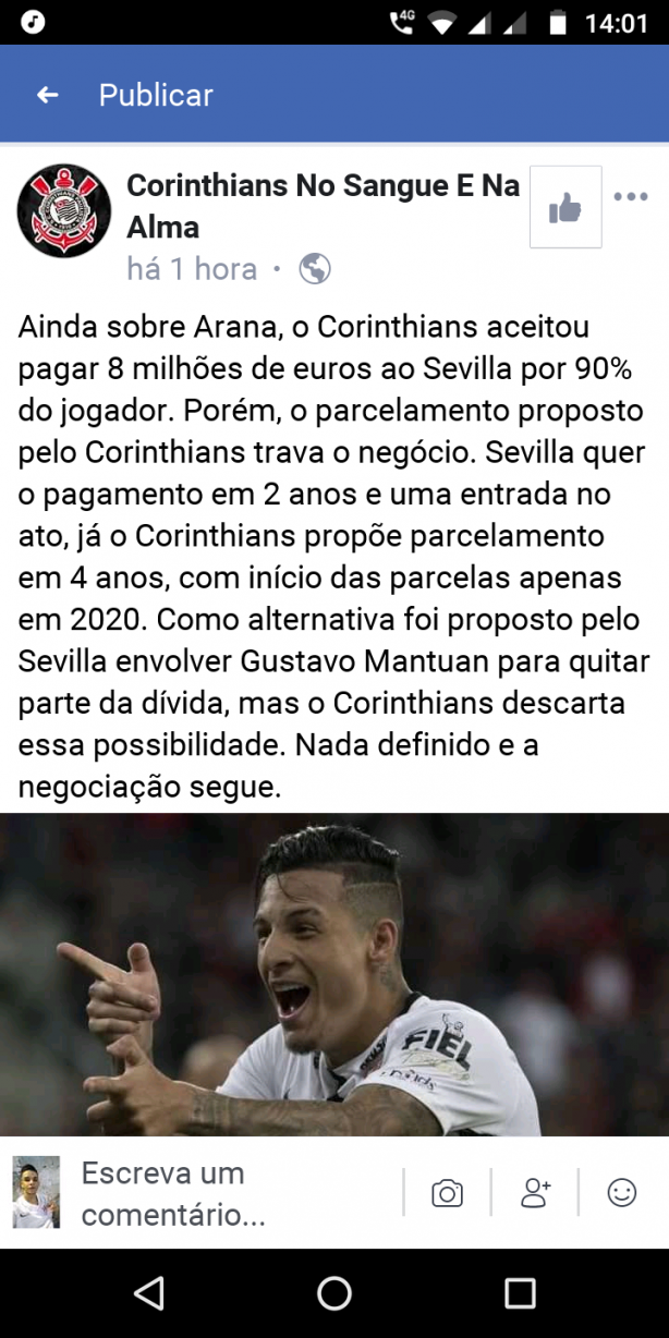 Sobre o Arana: nem  mais o Sevilla que t travando o negcio,  o Corinthians!