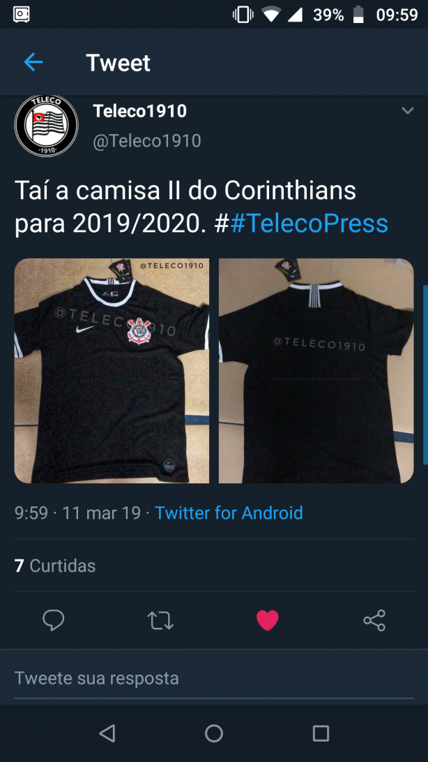 Nova camisa do Corinthians 19/20 " 2 uniforme "