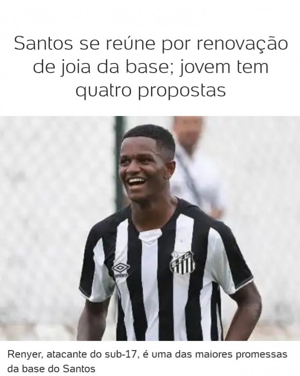 Santos renova com Renyer e estipula multa de 100 milhões de euros