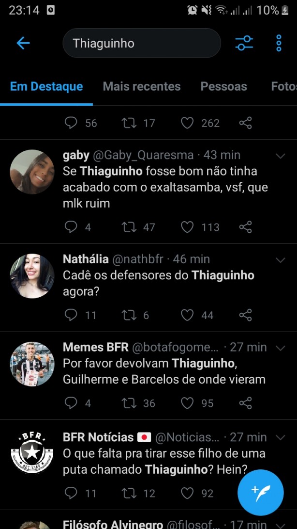 Carinho da torcida do Botafogo com o Thiaguinho