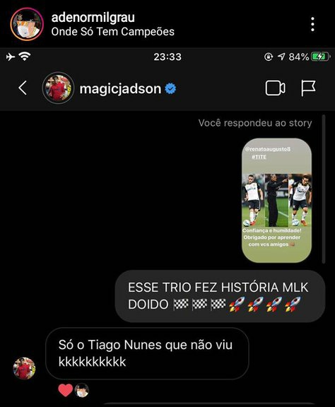 jadson mordido ataca Tiago Nunes em rede social