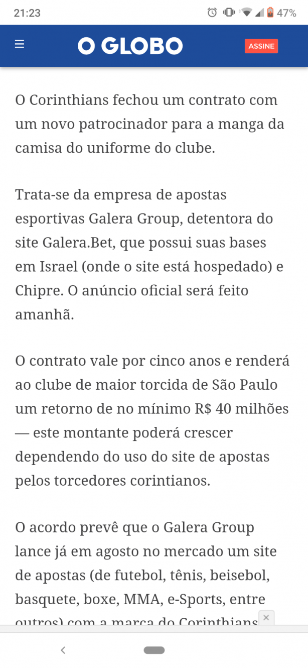 Corinthians acerta com novo patrocinador das mangas