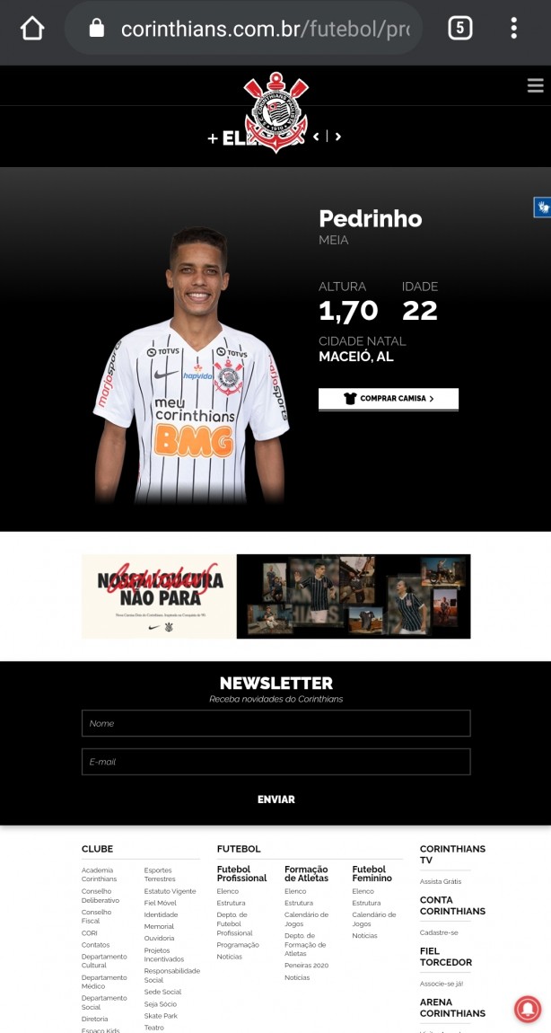 Pedrinho no elenco segundo Site Oficial