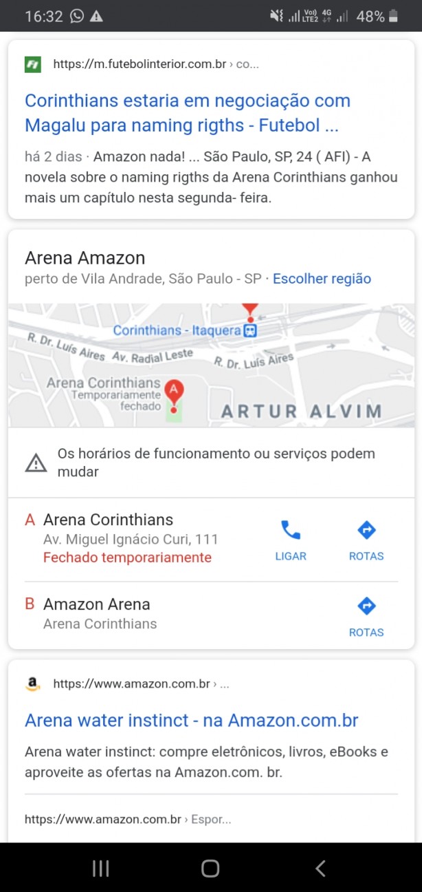 Pesquisei Arena Amazon no Google...