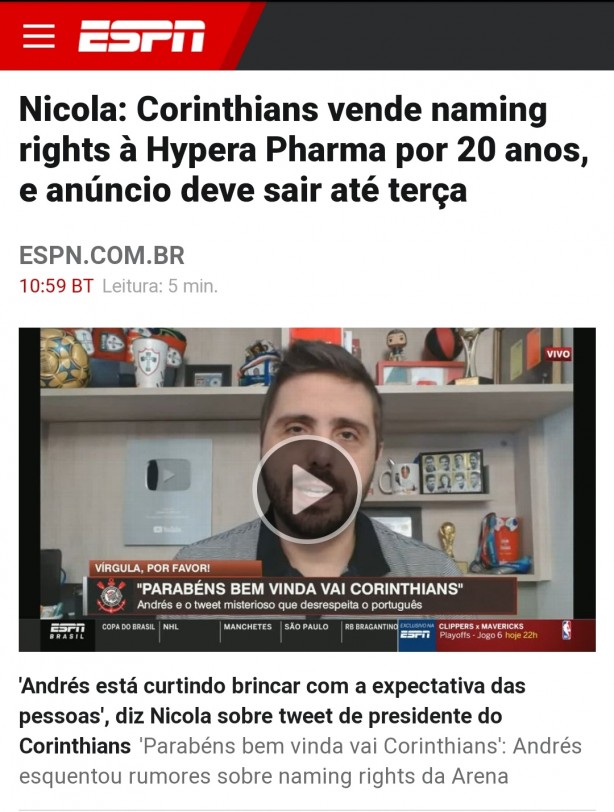 Acabou de sair no ESPN