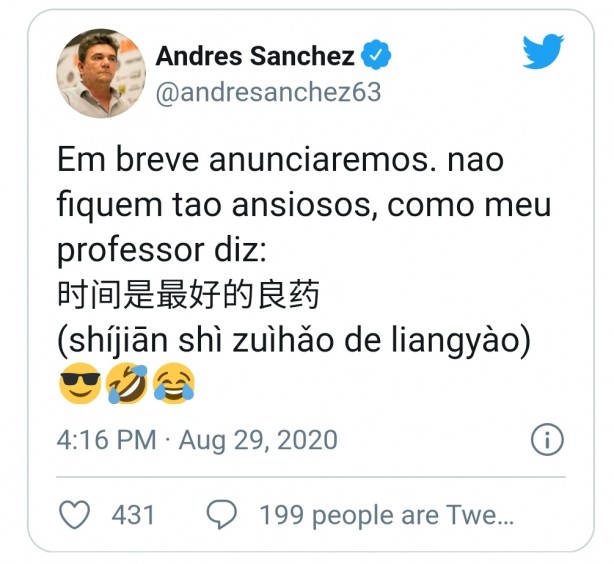 Andres Sanchez Posta Novo Tweet Com Frase Em Chines