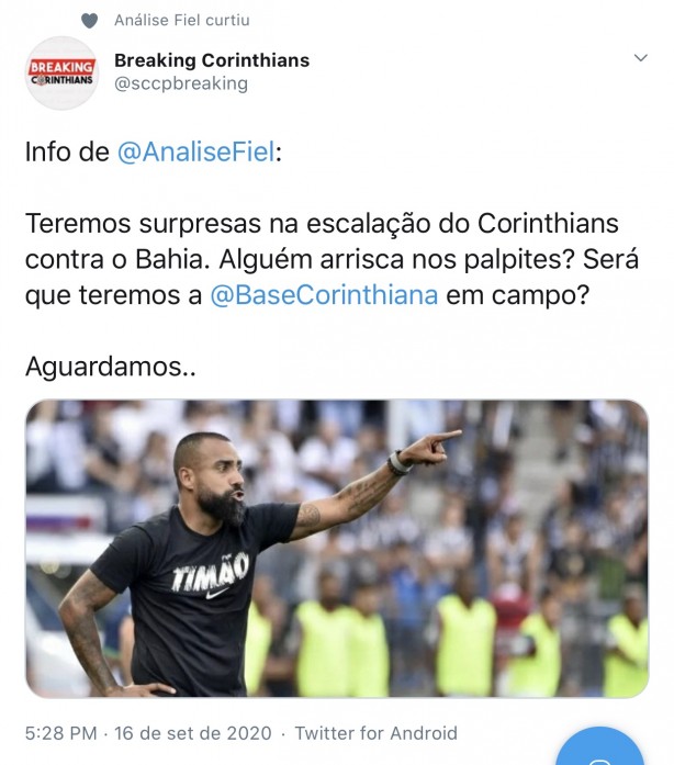 Corinthians ter surpresas na escalao de hoje contra o Bahia