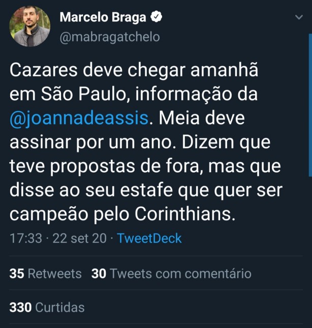 Cazares quer ser campeo pelo Corinthians