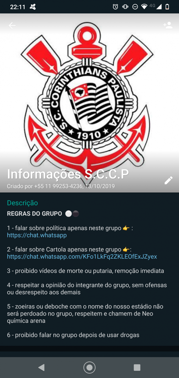 Grupo do Corinthians no WhatsApp - com link