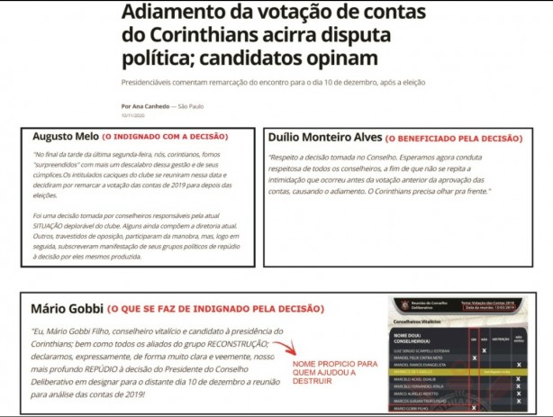 O adiamento da aprova��o de contas.