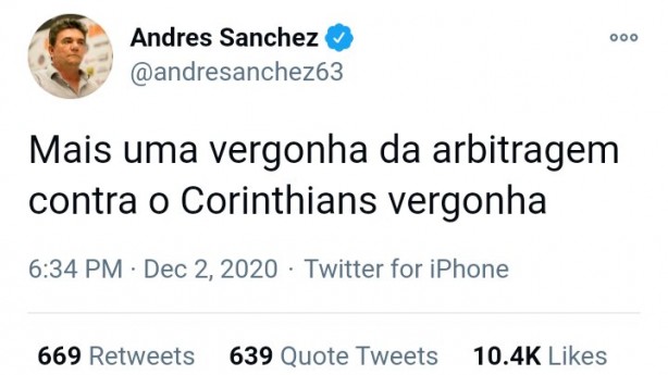 Andrés Sanchez sobre a Arbitragem