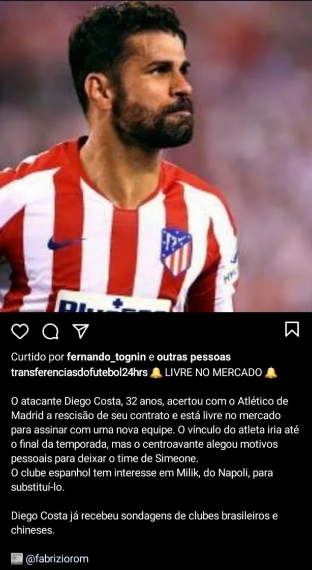 Diego Costa livre! Al� Du�lio!