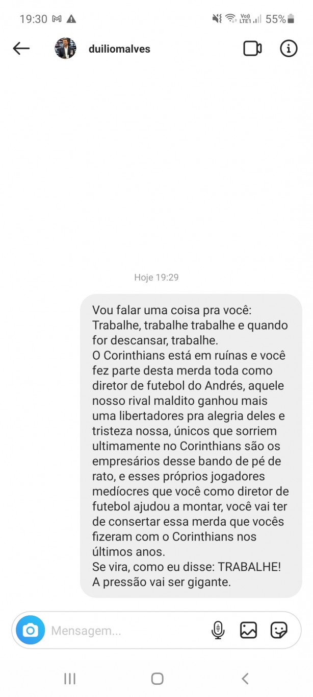Mandei uma mensagem para o Dubingo...