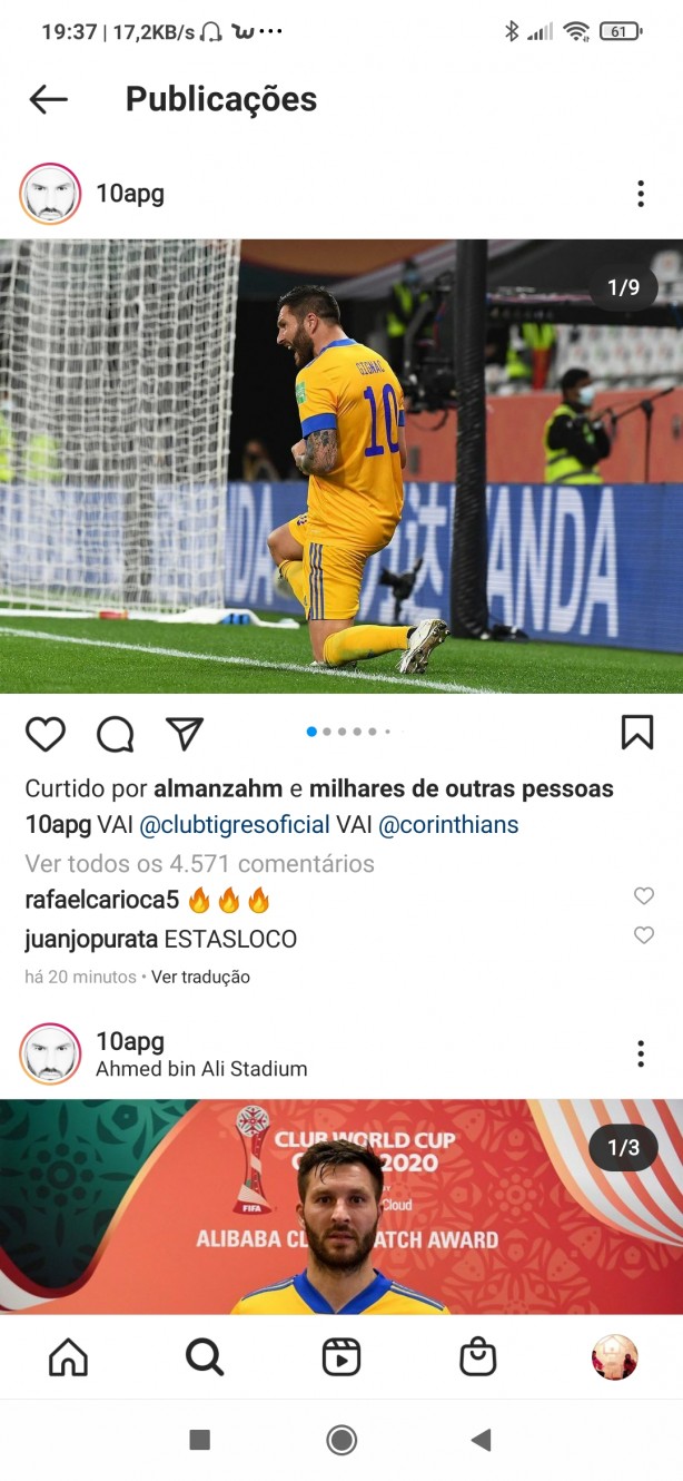 Gignac manda um vai Corinthians no seu Instagram