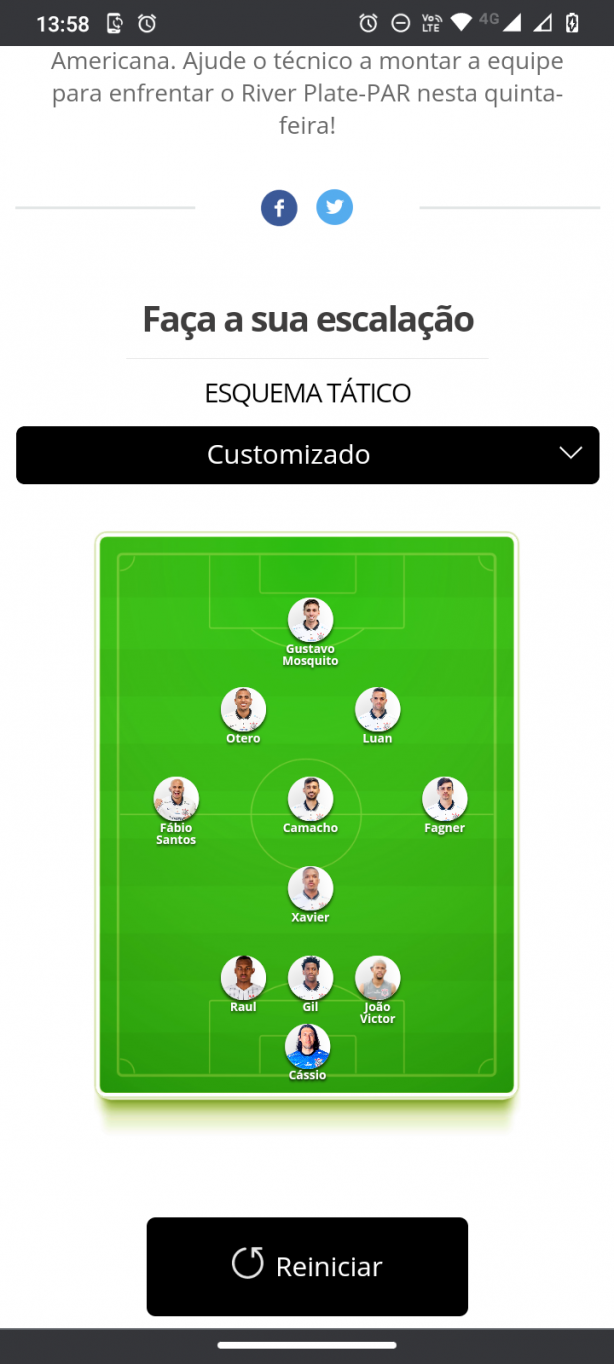 Minha escalação para hoje!