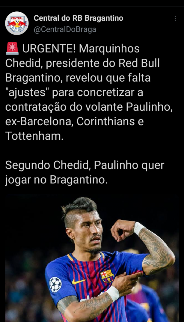 Paulinho est por detalhes pra reforar o Red Bull Bragantino.
