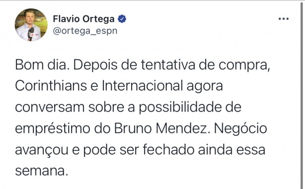 Corinthians vai liberar o Bruno Mendez