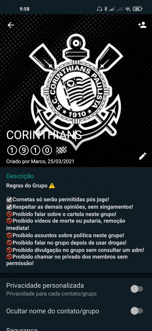 Grupo do Corinthians no whatsapp