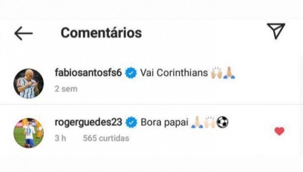 Roger Guedes responde um VAI CORINTHIANS no Instagram