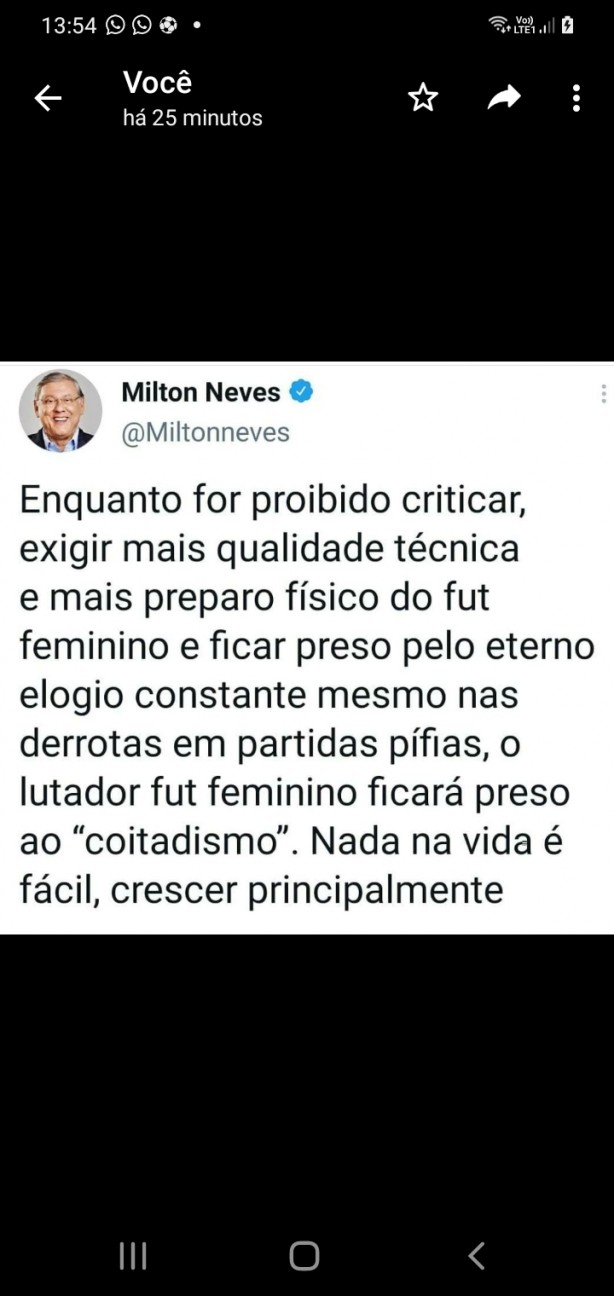 Milton Neves parabns pela atitude de falar a verdade sobre o futebol feminino, off!
