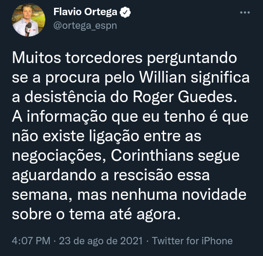 Ortega sobre Roger Guedes e William