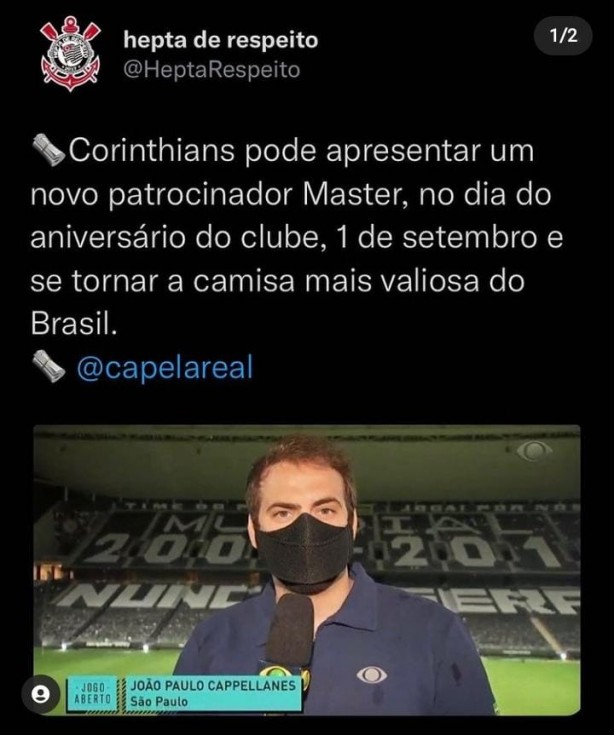 Informao do Cappellanes: Corinthians pode apresentar novo patrocnio Master